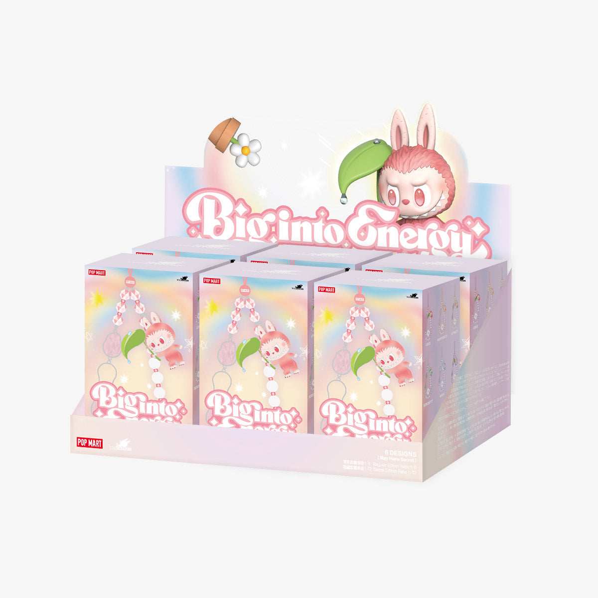 Sealed POPMART Big into Energy Series Labubu phone charm blind box from Ralphie's Funhouse, featuring colorful packaging and artwork.