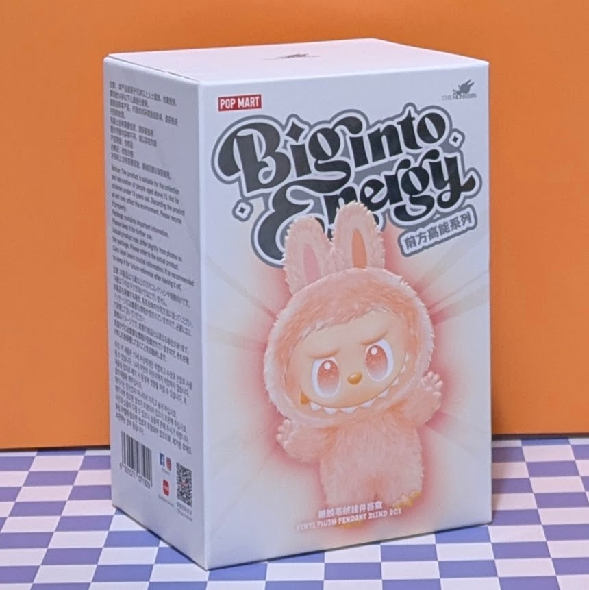 Sealed Popmart Big into Energy Series vinyl plush pendant blind box featuring Labubu character, in stock at Ralphie's Funhouse.
