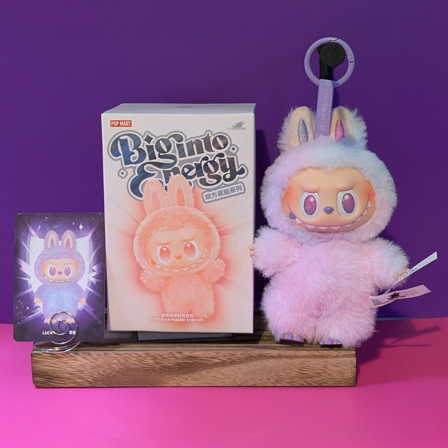 In-stock POPMART Big into Energy Series vinyl plush pendant blind box featuring Labubu, sealed and ready for collection.