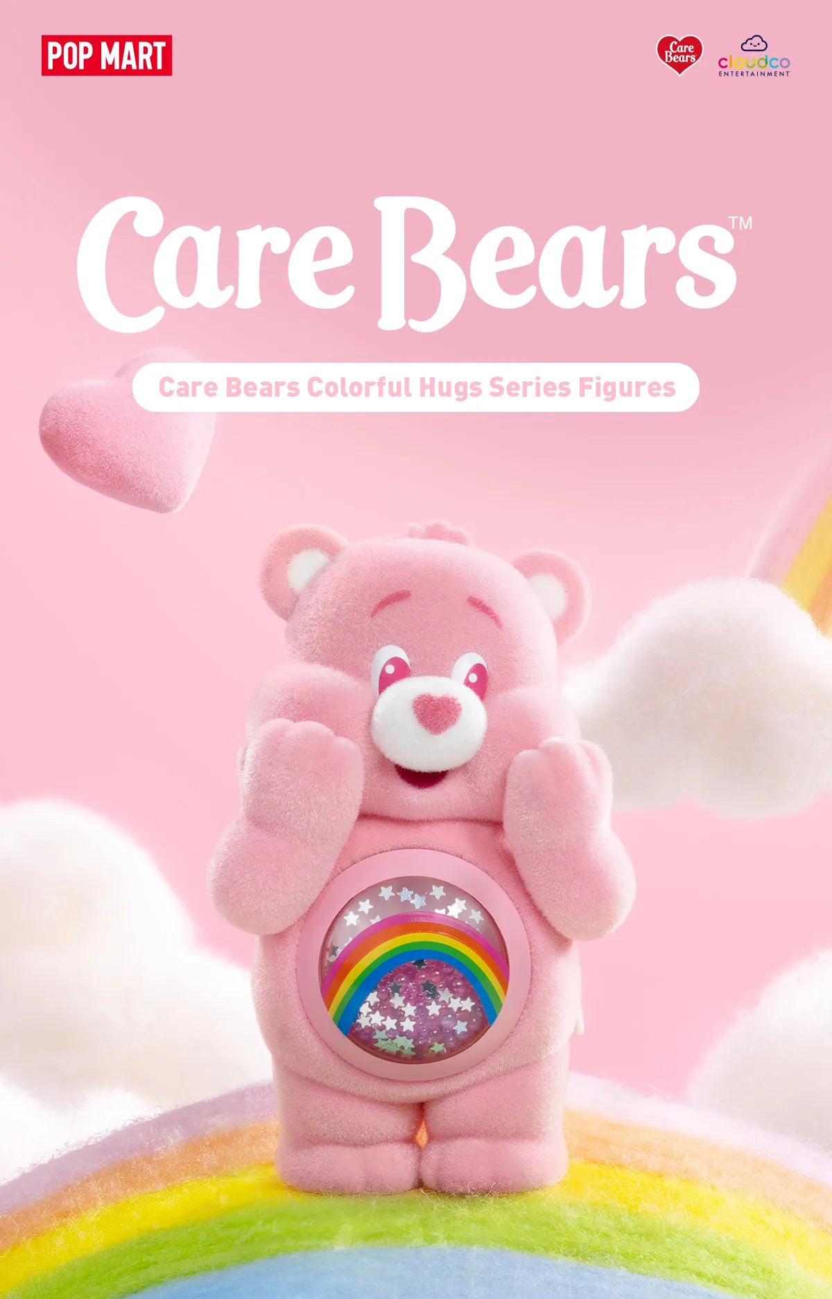 Sealed blind box of POPMART Care Bears Colorful Hugs Series figures by Ralphie's Funhouse, featuring colorful bear characters.