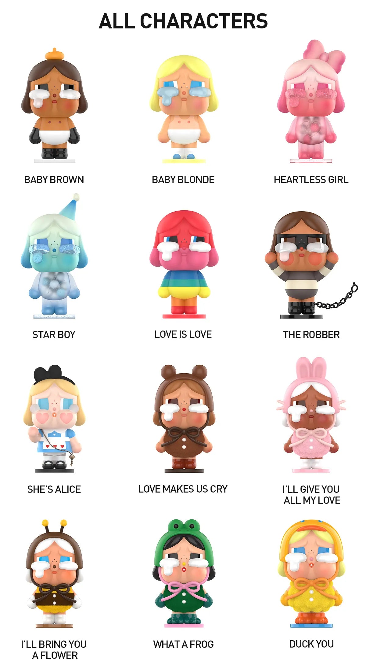 Blind box of Crybaby Crying Again Series figures by Ralphie's Funhouse, featuring colorful, collectible toy figures from POPMART.