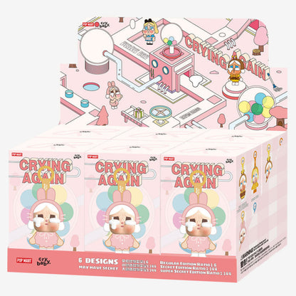 Sealed Ralphie's Funhouse Popmart Crybaby Crying Again Series vinyl face plush blind box showing colorful cartoon character.