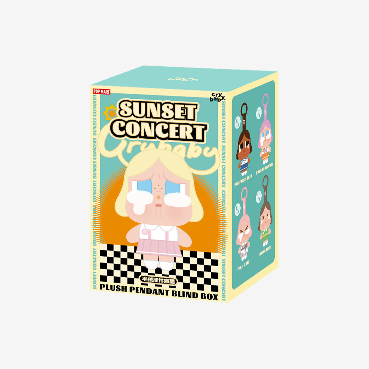 Sealed Ralphie's Funhouse POPMART Crybaby Sunset Concert Series plush pendant blind box, featuring colorful character packaging.