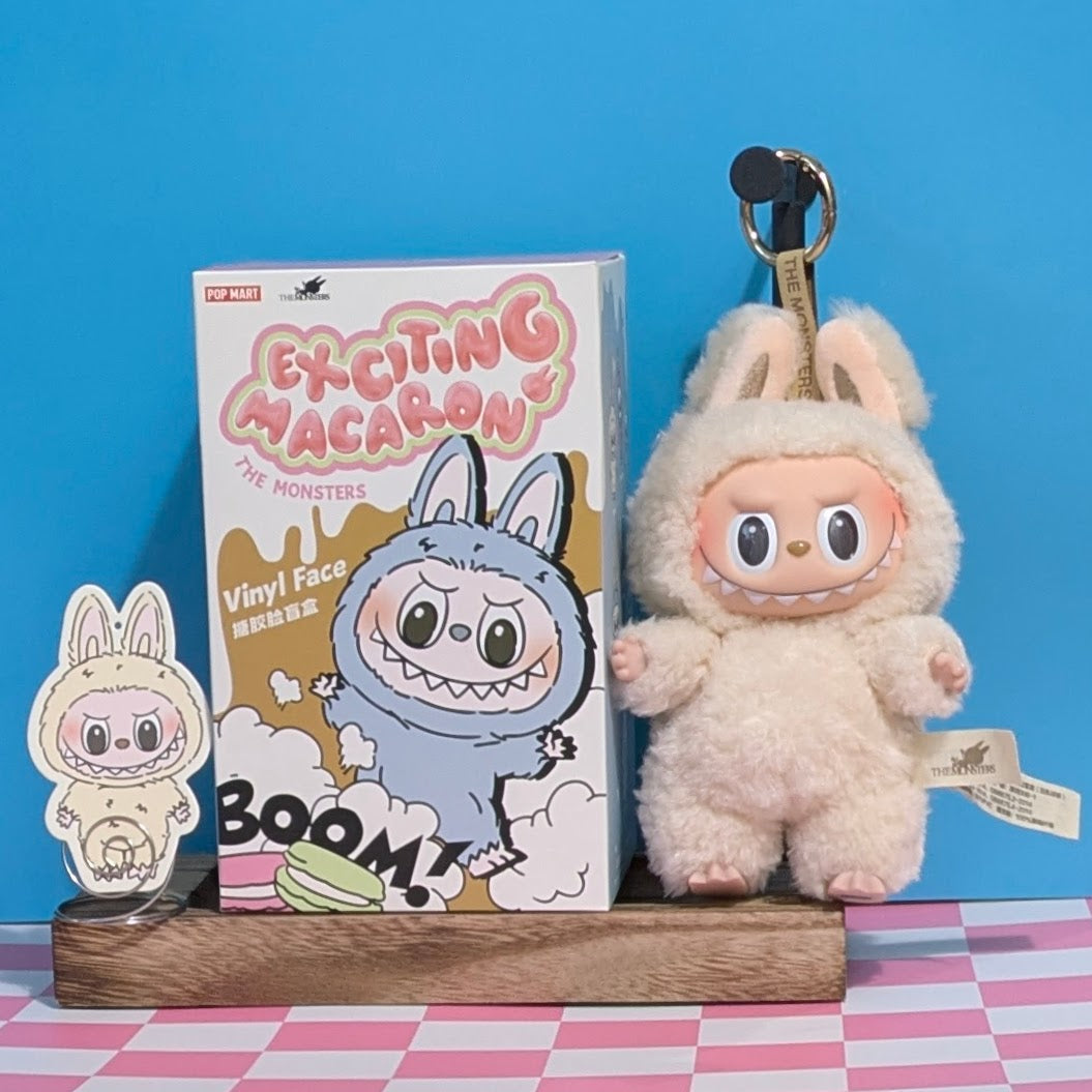 Sealed PopMart Exciting Macaron Vinyl Face Blind Box featuring Labubu character, collectible toy from Ralphie's Funhouse.