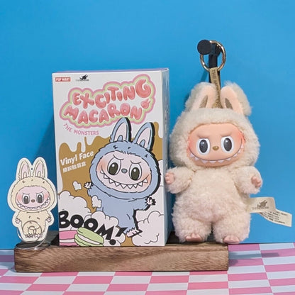 Sealed PopMart Exciting Macaron Vinyl Face Blind Box featuring Labubu character, collectible toy from Ralphie's Funhouse.