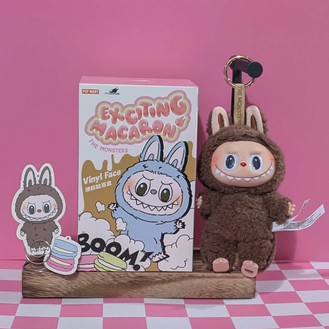 Sealed POPMART Exciting Macaron Vinyl Face Labubu blind box by Ralphie's Funhouse with colorful packaging and Labubu character artwork