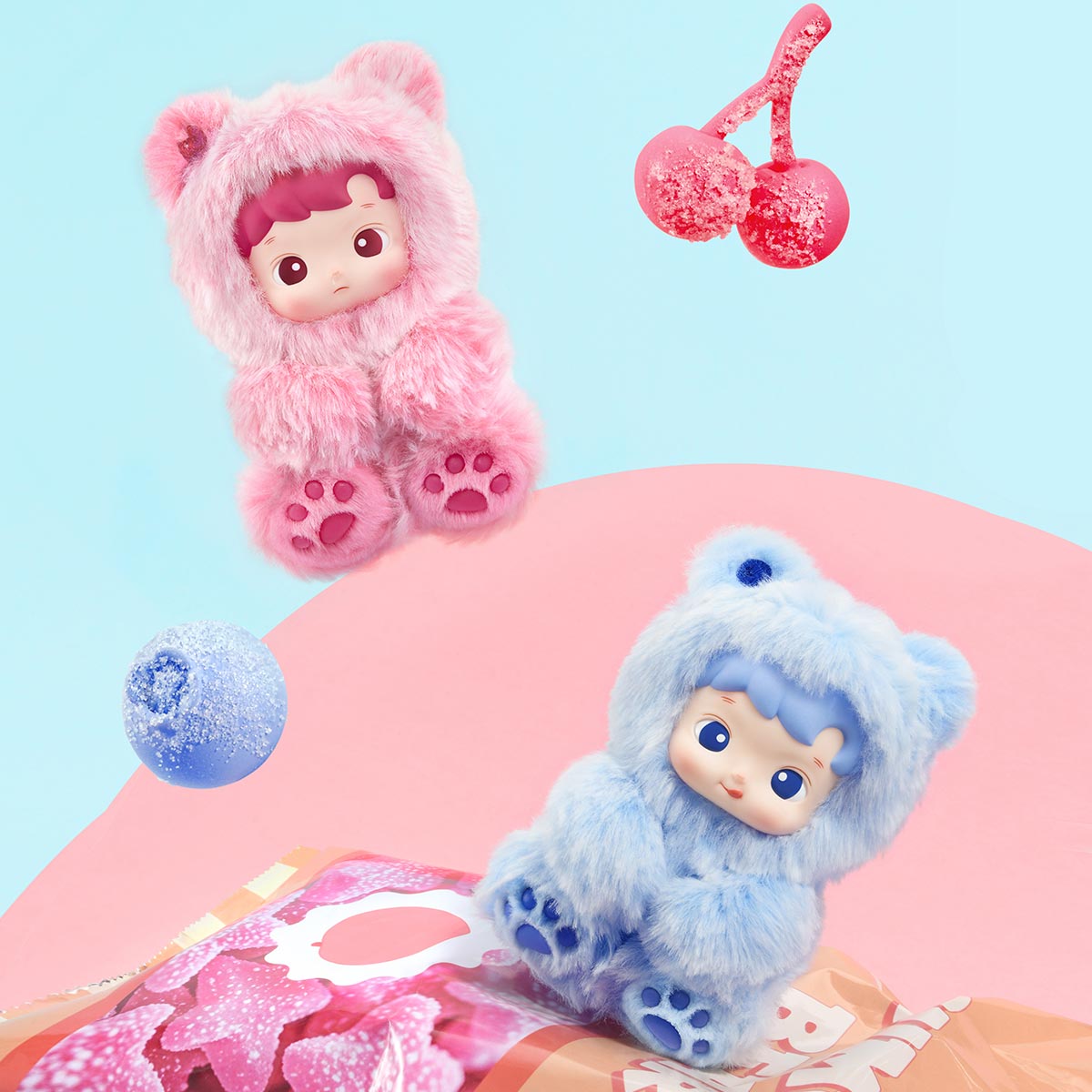 Sealed POPMART HACIPUPU Gummy Bear vinyl plush pendant blind box by Ralphie's Funhouse, featuring colorful bear design inside.