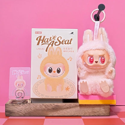Sealed PopMart Have a Seat Vinyl Plush Blind Box featuring Labubu character from Ralphie's Funhouse, in stock.