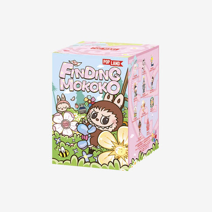 Sealed blind box of POPMART Labubu Finding MOKOKO Series Figures by Ralphie's Funhouse, featuring colorful collectible toys inside.