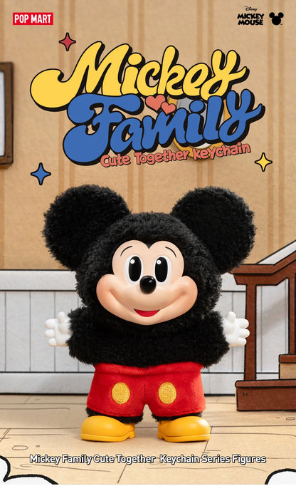 Ralphie's Funhouse POPMART Mickey Family Cute Together keychain series figures in sealed blind box, featuring Disney-inspired characters.