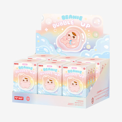 Sealed POPMART Pucky Beanie Bubble Up Series plush pendant blind box from Ralphie's Funhouse, featuring colorful plush character inside.