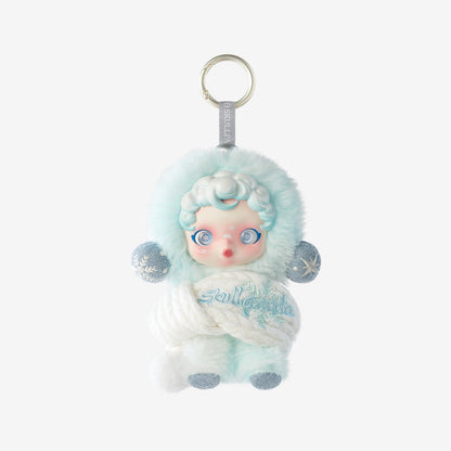 Sealed POPMART Skullpanda Winter Symphony plush keychain blind box from Ralphie's Funhouse, featuring colorful character design.