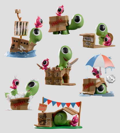 Sealed Kaleidos Creative box with turtle and bird figures from Ralphie's Funhouse, featuring colorful, collectible toy characters.