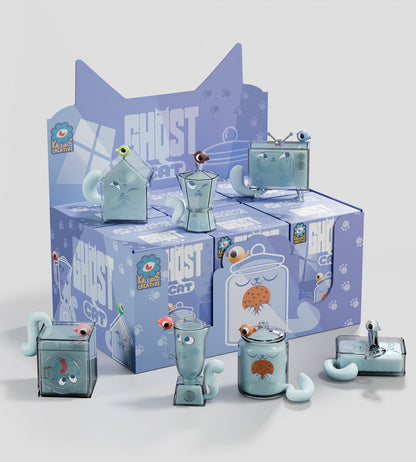 Sealed Kaleidos Creative Ghost Cat blind box by Ralphie's Funhouse, showcasing colorful packaging and mystery collectible figure inside.