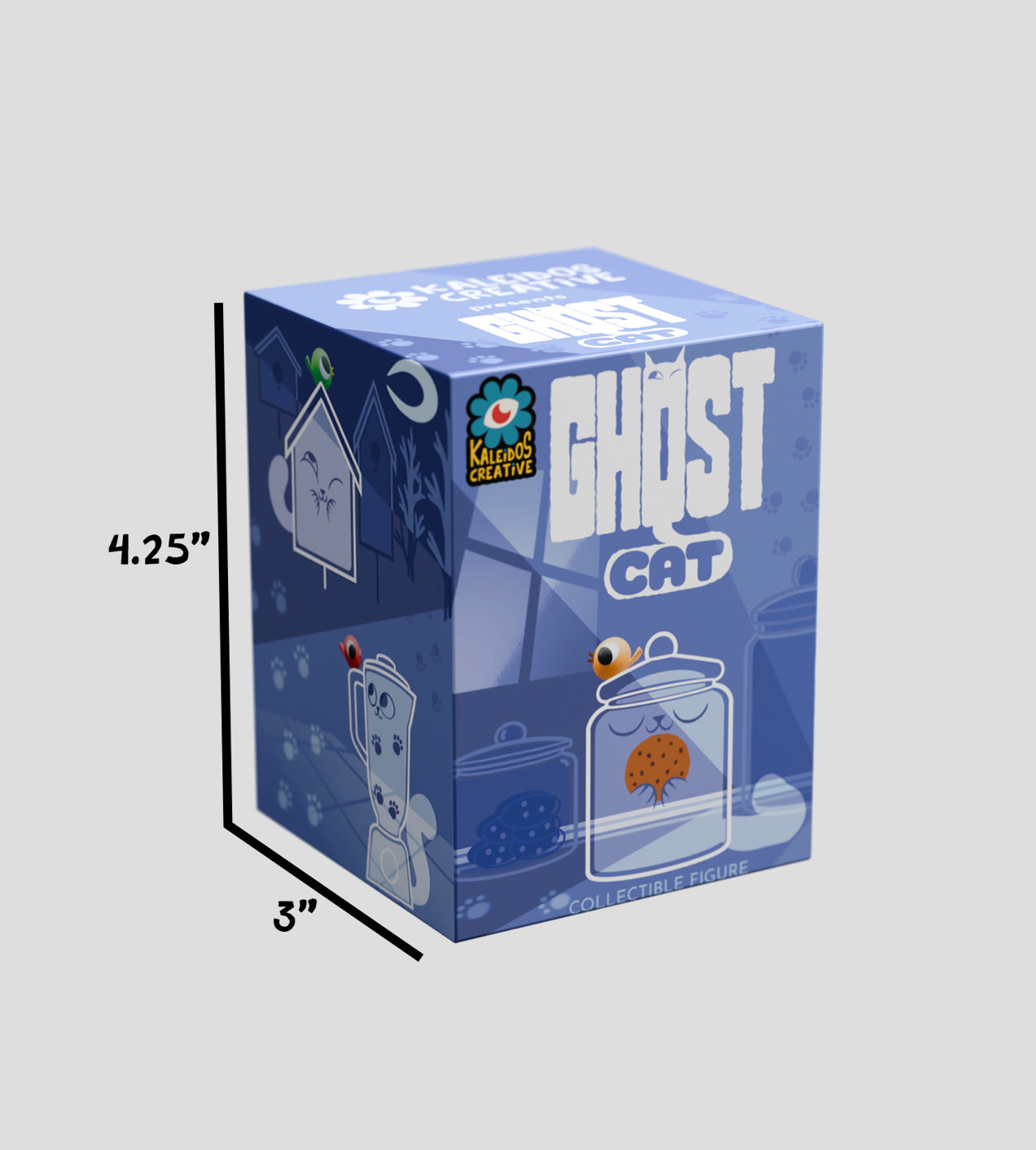 Sealed Kaleidos Creative Ghost Cat blind box by Ralphie's Funhouse, featuring colorful ghost cat illustration on the box.