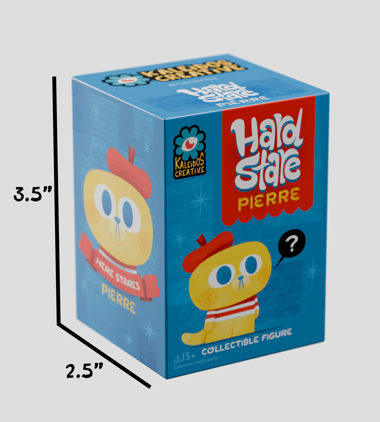 Sealed Kaleidos Creative Hard Stare Pierre blind box by Ralphie's Funhouse, featuring colorful artwork on the packaging.