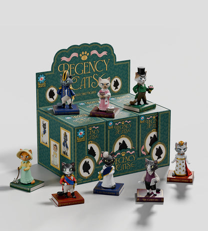 Sealed Kaleidos Creative Regency Cats blind box by Ralphie's Funhouse showing colorful, illustrated cat designs inside.