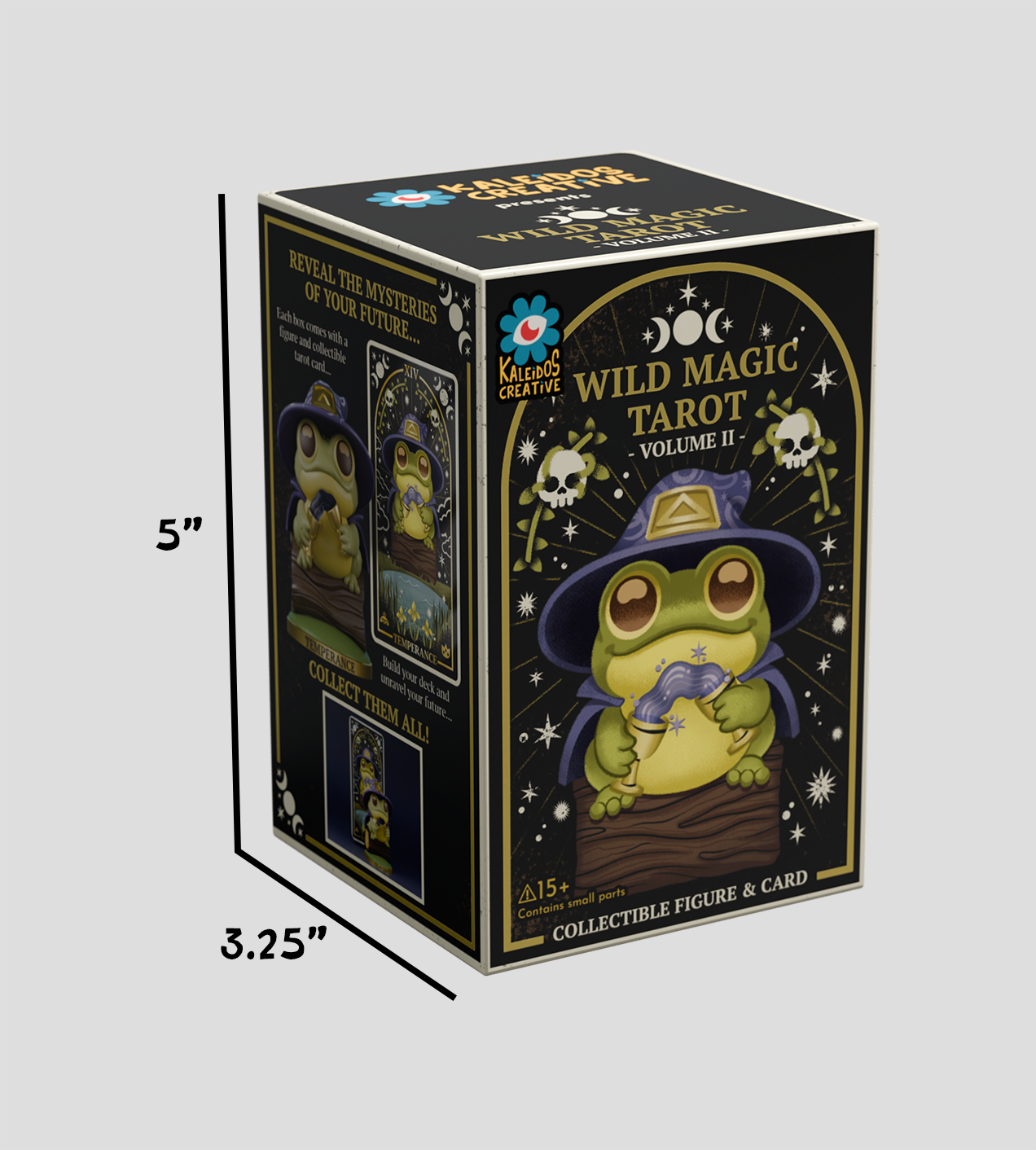 Sealed blind box of Kaleidos Creative Wild Magic Tarot Volume 2 by Ralphie's Funhouse, featuring colorful mystical tarot card artwork.
