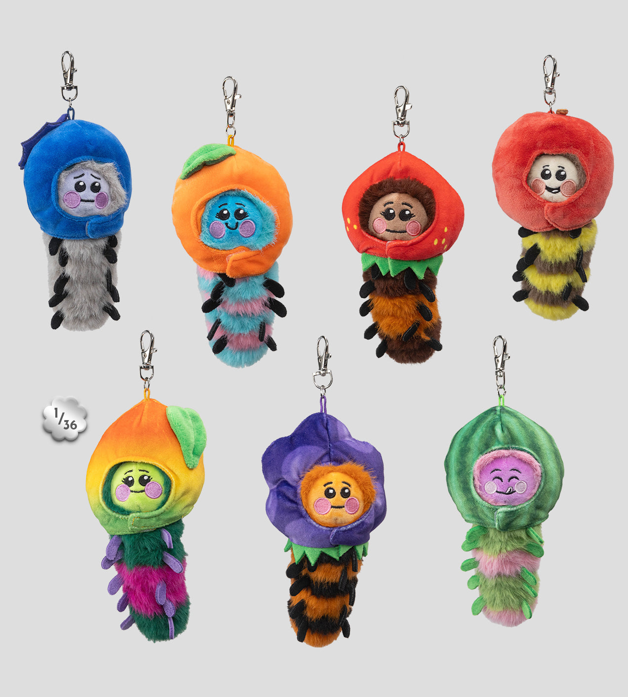 Sealed blind box featuring Kaleidos Creative Wooly Bear and Friends plush keychain by Ralphie's Funhouse, colorful and soft fabric.