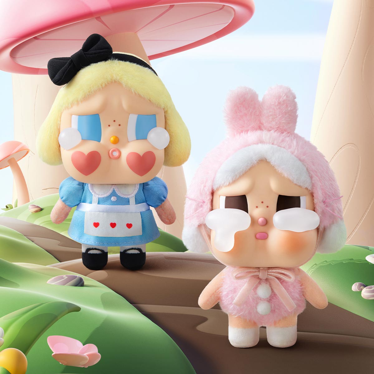 Sealed blind box featuring POPMART Crybaby Crying Again Series vinyl face plush from Ralphie's Funhouse, collectible toy packaging.