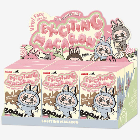 Exciting Macaron Vinyl Face Blind Box Labubu figure from Popmart, featuring colorful, whimsical character design.