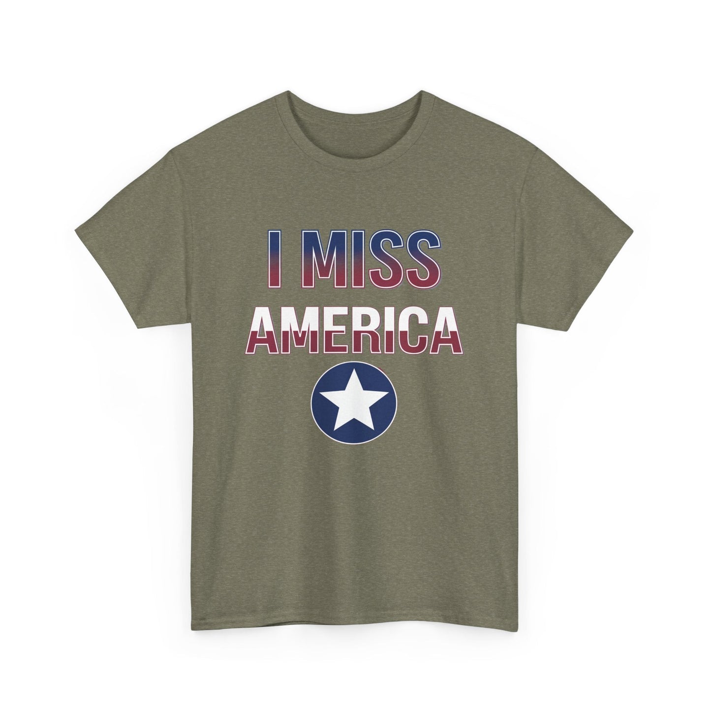 Unisex heavy cotton T-shirt with "I Miss America" star graphic by Ralphie's Funhouse, casual and comfortable fit.