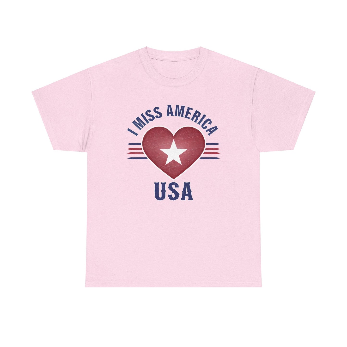 Heather green Ralphie's Funhouse "I Miss America" heart unisex heavy cotton T-shirt, front view.
