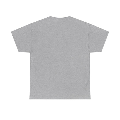 Heather military green "I Miss America" heart unisex heavy cotton T-shirt by Ralphie's Funhouse, front view showing design and fit.