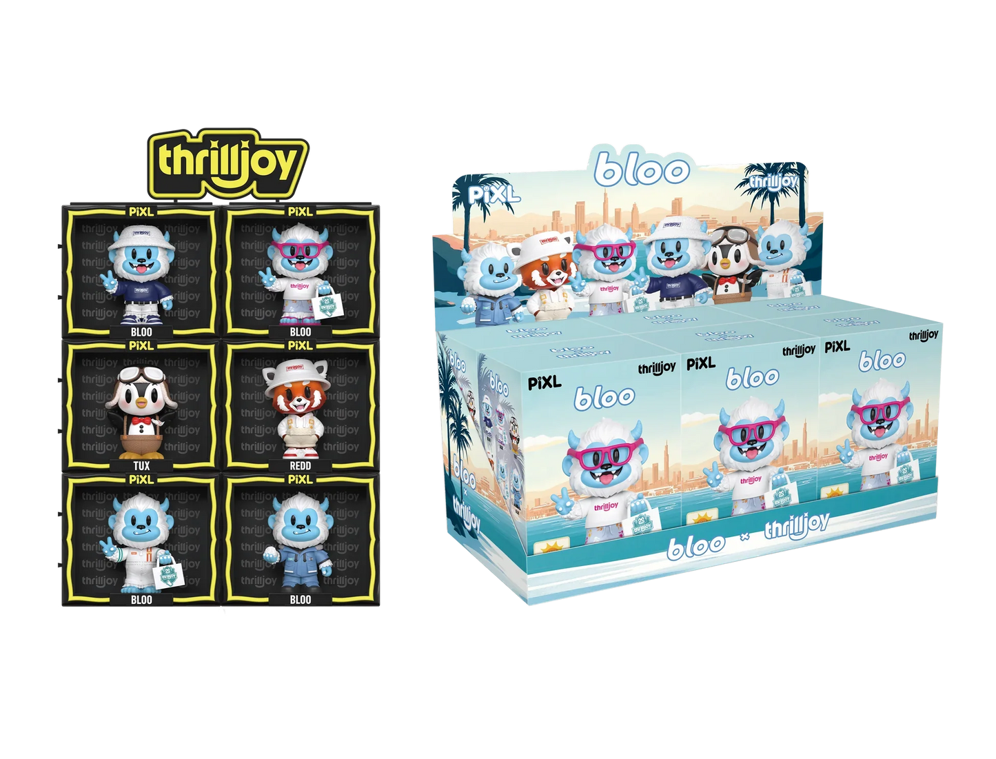 Sealed Ralphie's Funhouse Thrilljoy BLOO-niverse PIXL blind box vinyl featuring colorful characters and a chance to win rare chase pieces.