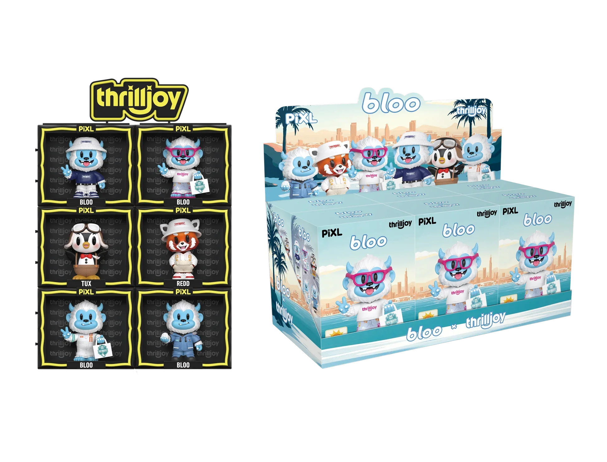 Sealed Ralphie's Funhouse Thrilljoy BLOO-niverse PIXL blind box vinyl featuring colorful characters and a chance to win rare chase pieces.