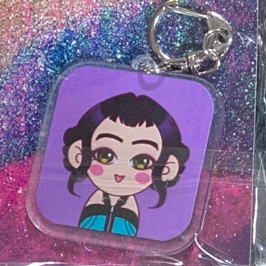 K-POP Demon Hunters Chibi Keychain featuring Zoey from Ralphie's Funhouse, collectible accessory with cute character design.