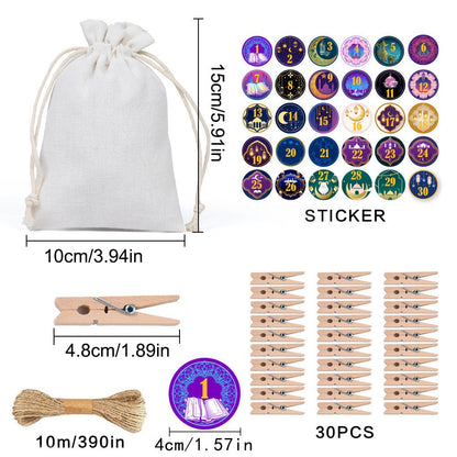 Ramadan 1–30 Countdown Calendar Gift Bag Set Drawstring Hanging Pouches (MAC385)