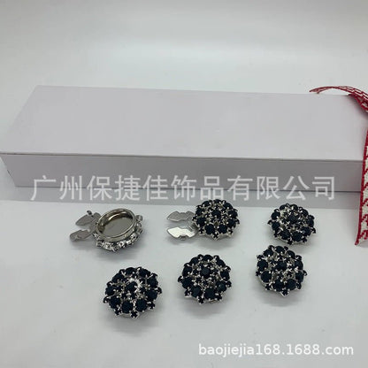 Rhinestone Button Covers | Crystal Flower Decorative Clips(MAC359)