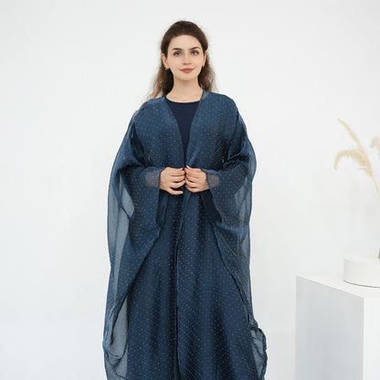 Rhinestone Ice Crinkle Batwing Sleeve Abaya Set(MOA237)