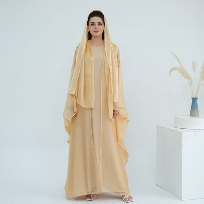 Rhinestone Ice Crinkle Batwing Sleeve Abaya Set(MOA237)