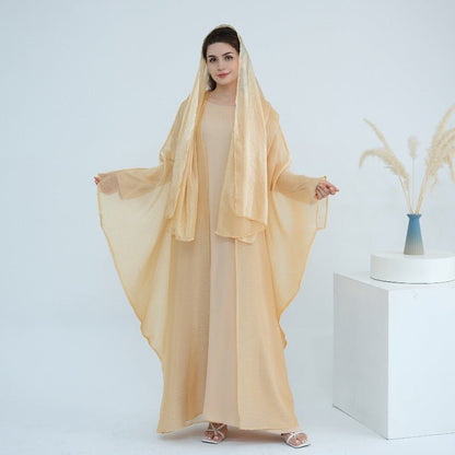 Rhinestone Ice Crinkle Batwing Sleeve Abaya Set(MOA237)