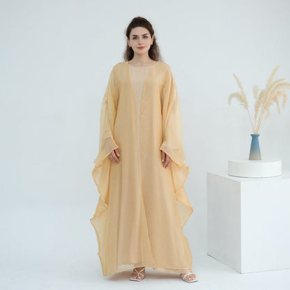 Rhinestone Ice Crinkle Batwing Sleeve Abaya Set(MOA237)