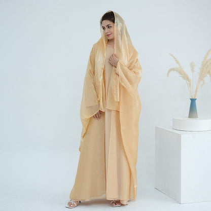 Rhinestone Ice Crinkle Batwing Sleeve Abaya Set(MOA237)