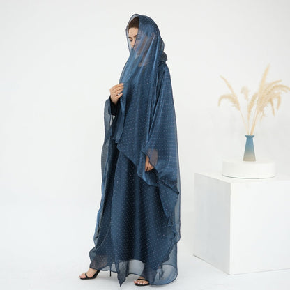 Rhinestone Ice Crinkle Batwing Sleeve Abaya Set(MOA237)