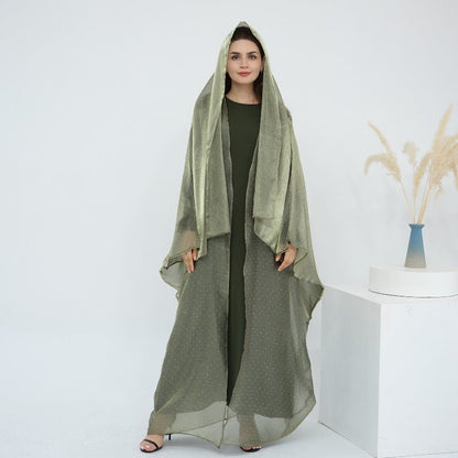 Rhinestone Ice Crinkle Batwing Sleeve Abaya Set(MOA237)