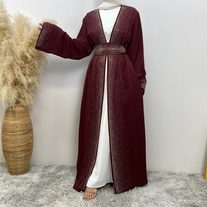 Rhinestones Open Abaya With Side Pockets (MOA046)