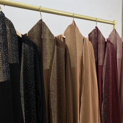 Rhinestones Open Abaya With Side Pockets (MOA046)