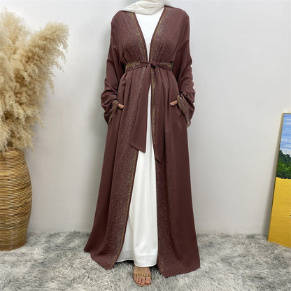 Rhinestones Open Abaya With Side Pockets (MOA046)
