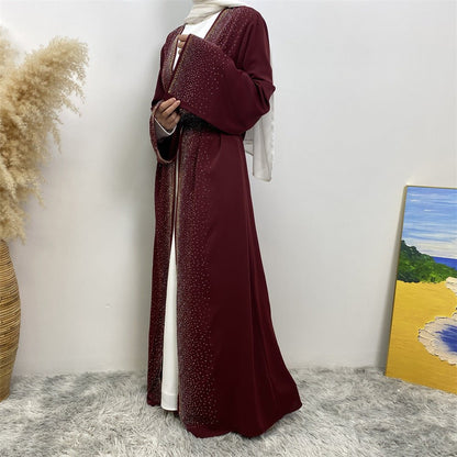 Rhinestones Open Abaya With Side Pockets (MOA046)
