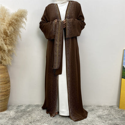 Rhinestones Open Abaya With Side Pockets (MOA046)