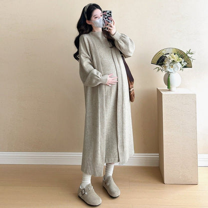 Ribbed Knit Cardigan & Tank Dress Set(MS202)
