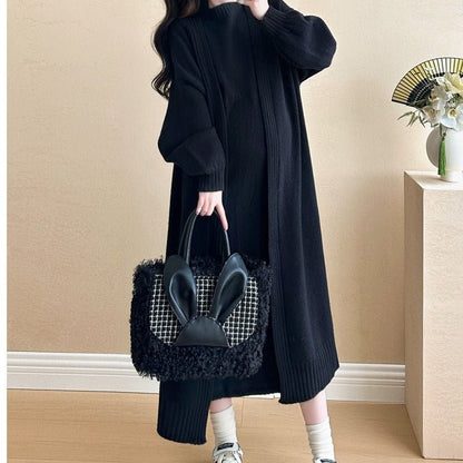 Ribbed Knit Cardigan & Tank Dress Set(MS202)