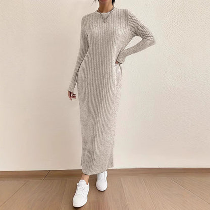 Ribbed Knit Maxi Dress | Long Sleeve Casual Sweater Dress(MS226)