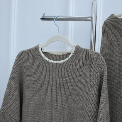 Ribbed Knit Sweater & Skirt Set with Contrast Trim (MS301)
