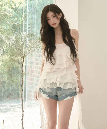 Fairy ruffle tail blouse - IVORY